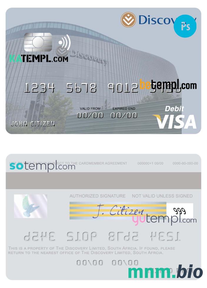 South Africa Discovery Limited visa debet szablon karty in PSD format